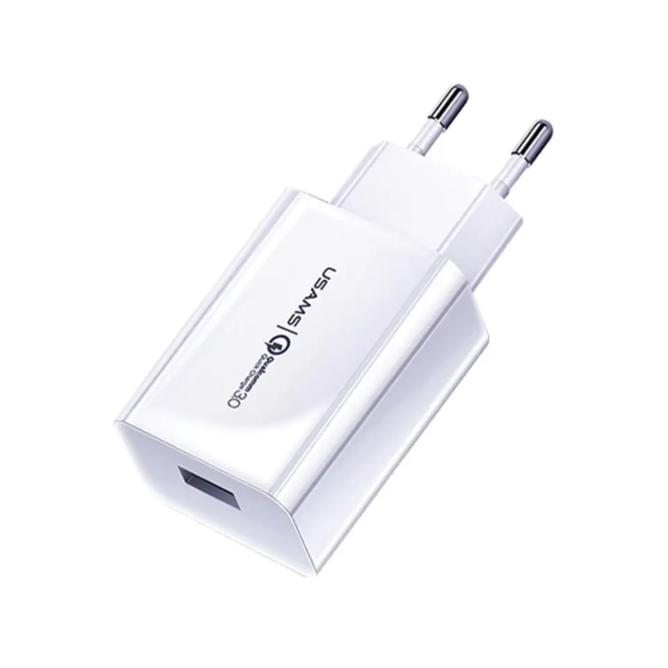 ⁨USAMS Order. mow. 1xUSB T22 18W 3A QC3.0 (only head) Fast Charging white/white CC83TC01 (US-CC083)⁩ at Wasserman.eu