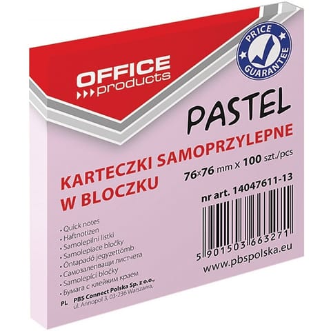 ⁨Karteczki Donau 76x76mm pastel różowe (100)⁩ w sklepie Wasserman.eu