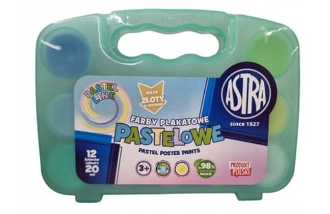 ⁨Farby plakatowe pastelowe Astra 12 kol x 20 ml - walizka (+1 zloty kolor)⁩ w sklepie Wasserman.eu