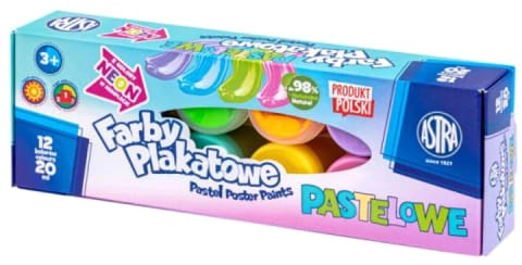 ⁨Farby plakatowe pastelowe Astra 12 kol x 20 ml STANDARD BOX (2 neon)⁩ w sklepie Wasserman.eu