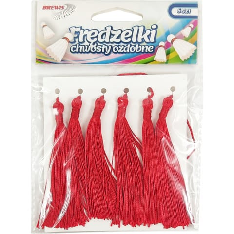 ⁨Frędzelki (chwosty ozdobne) FR4 (6 sztuk) 8 cm czerwone BREWIS⁩ w sklepie Wasserman.eu