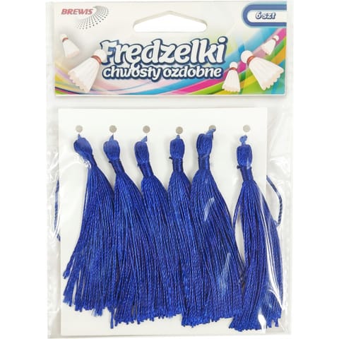 ⁨Frędzelki (chwosty ozdobne) FR5 (6 sztuk) 8 cm niebieskie BREWIS⁩ w sklepie Wasserman.eu