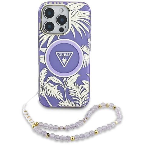 ⁨Etui Guess Palm Trees Triangle Pearl      Strap MagSafe do iPhone 16 fioletowy⁩ w sklepie Wasserman.eu