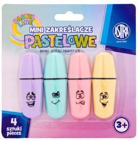 ⁨Mini zakreślacze ASTRA Pastel Line 4 kolory - 4 szt. blister⁩ w sklepie Wasserman.eu