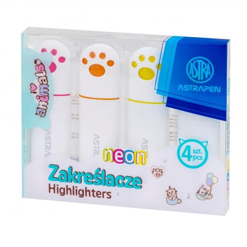 ⁨Zakreślacze z uszkami ASTRAPEN ANIMALS - 4 szt. PET box - kolory neonowe⁩ w sklepie Wasserman.eu