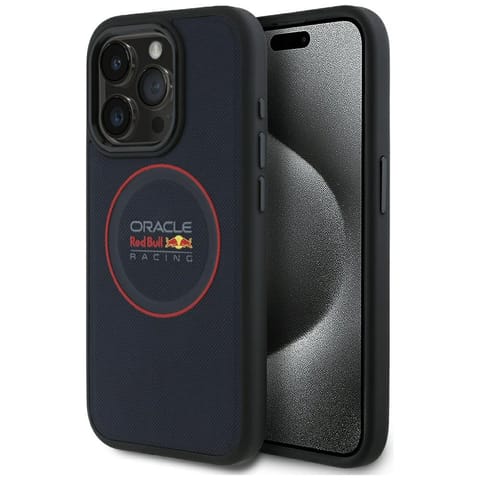 ⁨Red Bull RBHMP15L24PUILVR iPhone 15 Pro  6.1" hardcase granatowy/navy Leather Red Ring MagSafe⁩ w sklepie Wasserman.eu