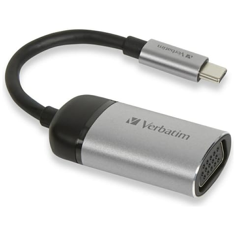 ⁨USB (3.1) hub 1-port, 49145, grey, cable length 10cm, Verbatim, USB C to VGA adapter⁩ at Wasserman.eu