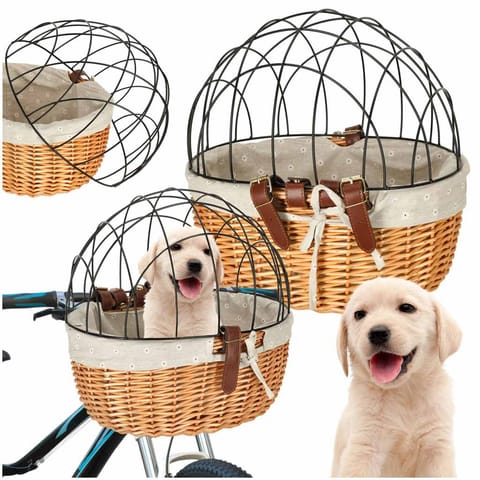 ⁨Koszyk wiklinowy na rower z kratką metalową transporter dla kota psa⁩ w sklepie Wasserman.eu