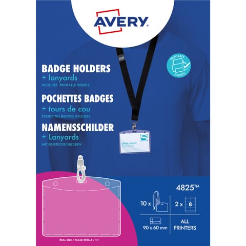 ⁨Holder na identyfikatory 60x90mm ze smyczą (10 sztuk+16 wkładów) 4825 AVERY⁩ w sklepie Wasserman.eu