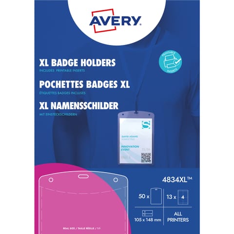 ⁨Holder na identyfikatory A6 105x148mm ze smyczą (50 sztuk+52 wkłady) 4834XL AVERY⁩ w sklepie Wasserman.eu