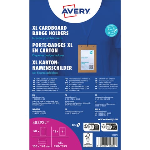 ⁨Holder na identyfikatory A6 tekturowe 105x148mm (50 sztuk+52 wkłady) 4839XL AVERY⁩ w sklepie Wasserman.eu