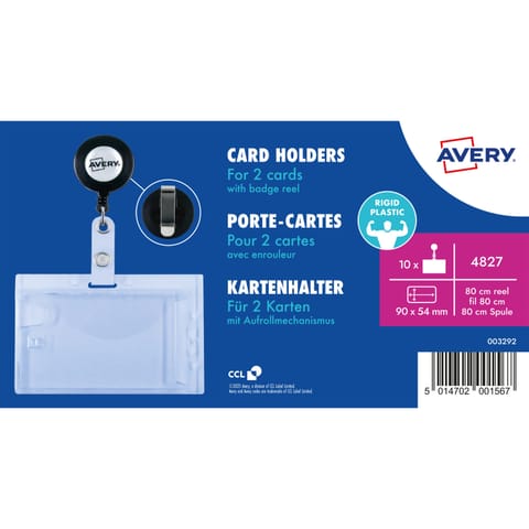 ⁨Holder plastikowy na 2 karty 54x90mm ze ściagaczem (10 sztuk) 4827 AVERY⁩ w sklepie Wasserman.eu