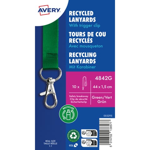 ⁨Smycz z karabińczykiem (10 sztuk) 440x15mm zielona 4842G AVERY⁩ w sklepie Wasserman.eu
