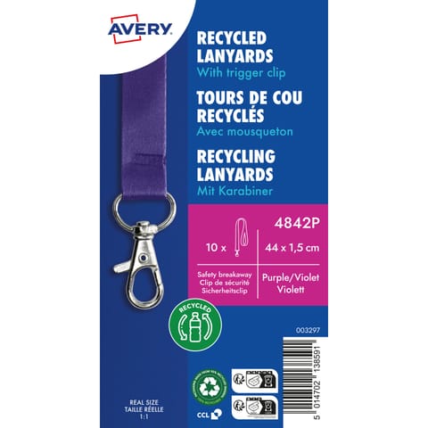 ⁨Smycz z karabińczykiem (10 sztuk) 440x15mm fiolet 4842P AVERY⁩ w sklepie Wasserman.eu