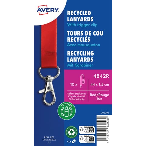 ⁨Smycz z karabińczykiem (10 sztuk) 440x15mm czerwona 4842R AVERY⁩ w sklepie Wasserman.eu