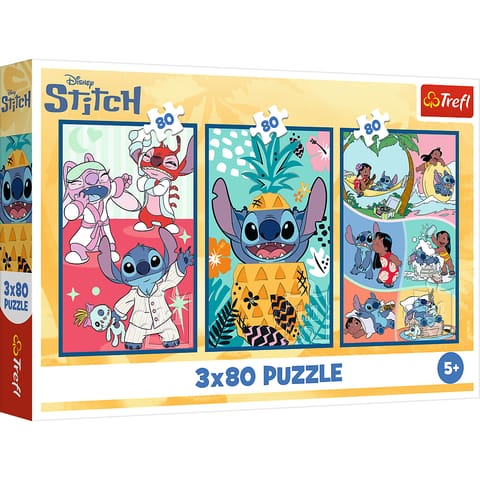 ⁨Puzzle - 3x80 - Świat Stitcha Trefl 34885⁩ w sklepie Wasserman.eu