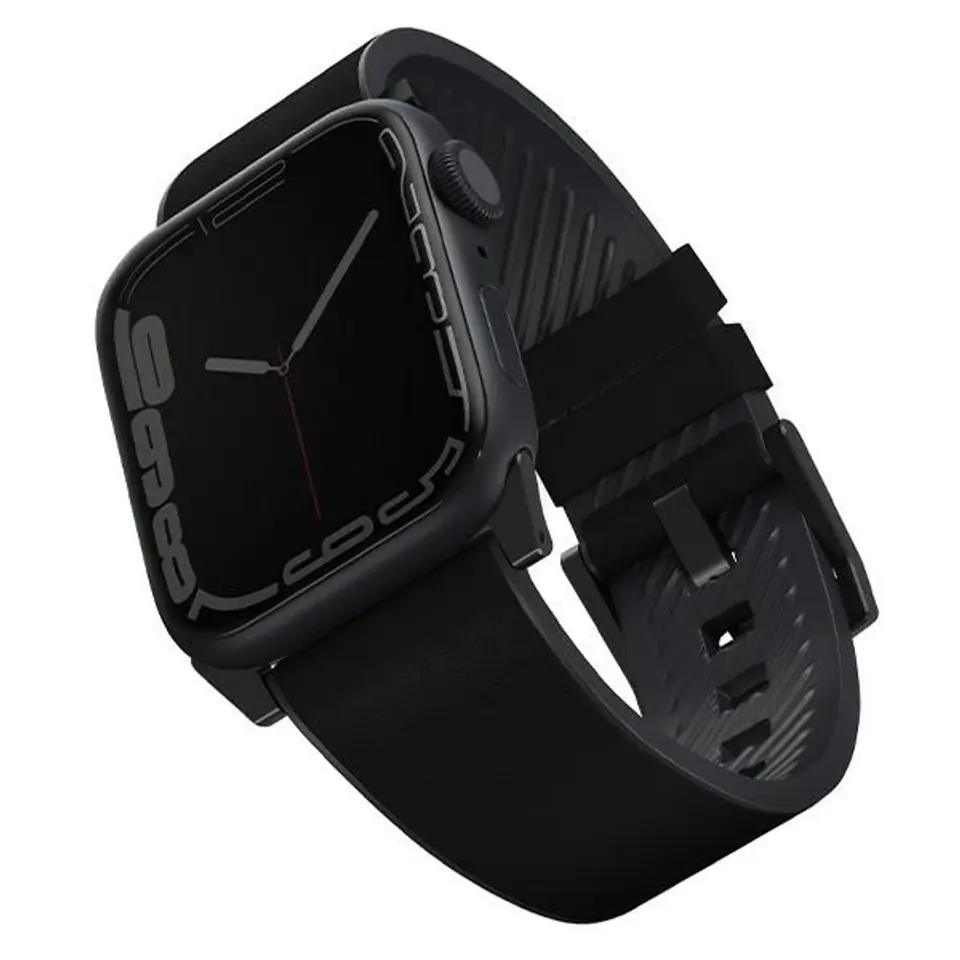 ⁨UNIQ pasek Straden Apple Watch Series 4/5/6/7/8/SE/SE2/Ultra 42/44/45mm. Leather Hybrid Strap czarny/black⁩ w sklepie Wasserman.eu