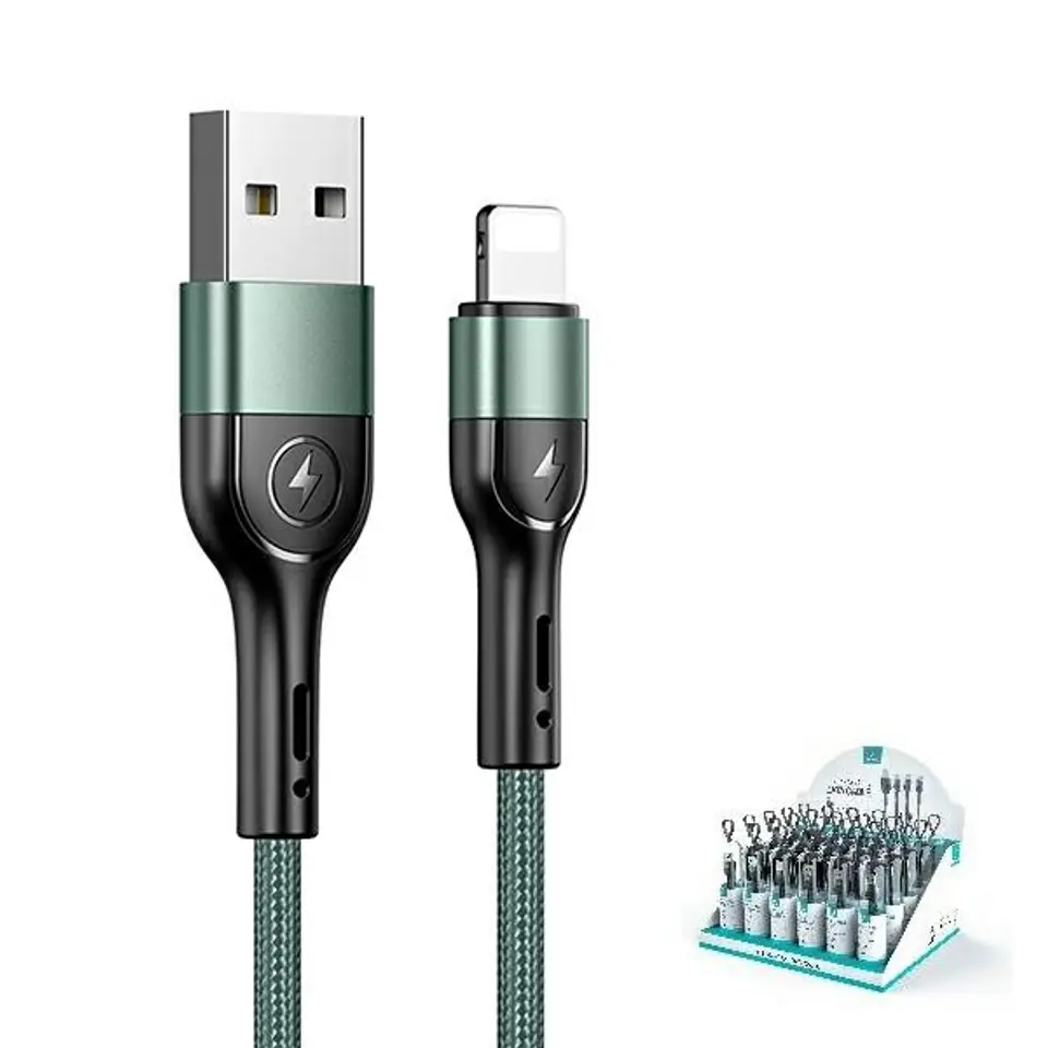⁨USAMS Braided cable U55 lightning 1pcs for set U55 green/green 1m SJ448USBSG02 (US-SJ448)⁩ at Wasserman.eu