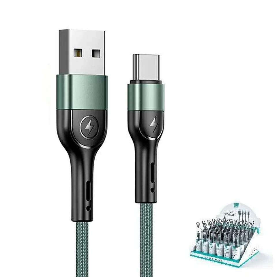 ⁨USAMS Braided Cable U55 USB-C 1pcs for set U55 green/green 1m SJ449USBSG02 (US-SJ449)⁩ at Wasserman.eu