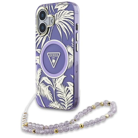 ⁨Etui Guess Palm Trees Triangle Pearl     Strap MagSafe do iPhone 16 fioletowy⁩ w sklepie Wasserman.eu