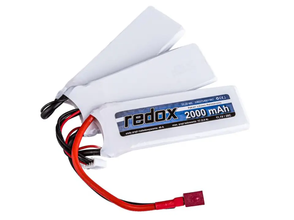 ⁨Akumulator Redox ASG 2000 mAh 11,1V 20C (rozdzielony) 1+1+1 Pakiet LiPo⁩ w sklepie Wasserman.eu