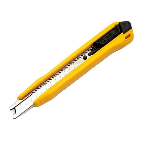 Knife with angled blade Deli Tools EDL009B, SK4, 9mm (yellow) at Wasserman.eu