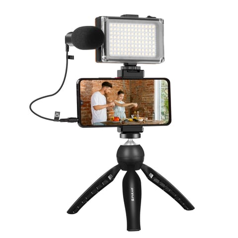 ⁨Puluz Live Recording Kit Tripod + LED Light + Microphone + Phone Buckle PKT3132B⁩ at Wasserman.eu