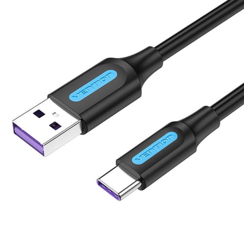⁨Kabel USB 2.0 A do USB-C Vention CORBI 5A 3m czarny PVC⁩ w sklepie Wasserman.eu