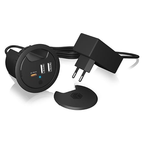 ⁨IB-HUB1407 3 Port ładowarka do biurka, 2x USB-A, 1x  USB-C, otwór 60mm⁩ w sklepie Wasserman.eu