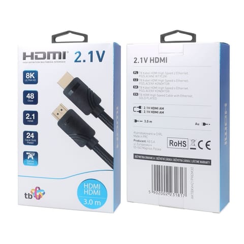 ⁨Kabel HDMI v 2.1 premium 3 m 8K Czarny Stworzony dla graczy⁩ w sklepie Wasserman.eu