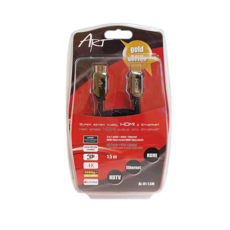 ⁨KABEL HDMI 2.0 m/m HQ pozłacany 1.5m ETHERNET 3D AL-01 ART⁩ w sklepie Wasserman.eu