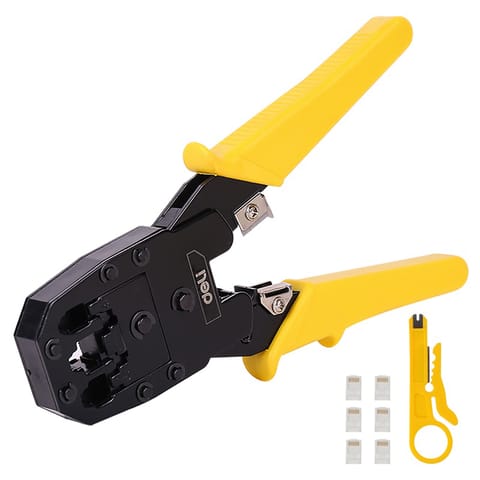 ⁨Deli Tools EDL2468, 4/6/8P, RJ45/RJ14/RJ12/RJ9 Ethernet connector crimping pliers (yellow)⁩ at Wasserman.eu