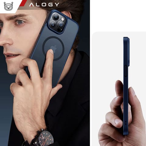 ⁨Etui do iPhone 14 Pro MagSafe Case obudowa ochronna Alogy Ring pancerne na telefon matowe Granatowe⁩ w sklepie Wasserman.eu