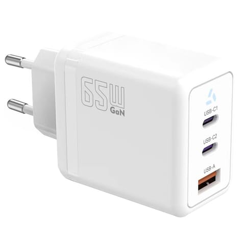 ⁨Charger 2x USB C + USB A Power Delivery white, GaN 65W⁩ at Wasserman.eu