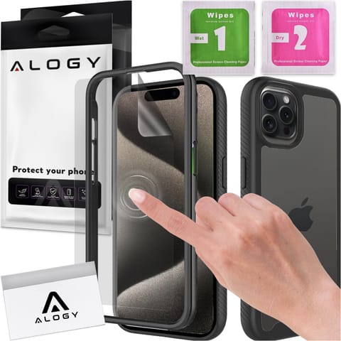 ⁨Etui do iPhone 15 Pro Max pancerne obudowa + folia hydrożelowa Case Defense 360 Pro Alogy czarne⁩ w sklepie Wasserman.eu