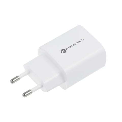 ⁨Ładowarka sieciowa FORCELL F-ENERGY Typ C + USB A PD QC4.0 3A 30W Biała⁩ w sklepie Wasserman.eu