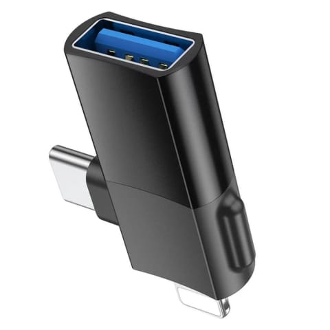 ⁨HOCO Adapter OTG Typ C (Męski) / Lightning (Męski) Do USB A (Żeński) 2w1 UA17 Czarny⁩ w sklepie Wasserman.eu