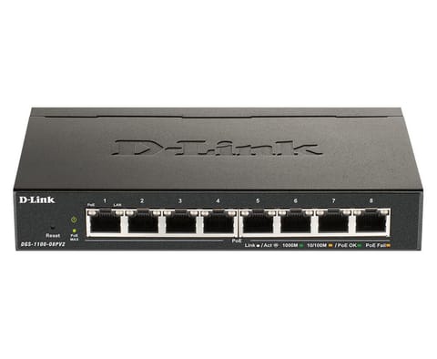 ⁨D-Link DGS-1100-08PV2/E network switch Managed L2/L3 Gigabit Ethernet (10/100/1000) Power over Ethernet (PoE) Black⁩ at Wasserman.eu