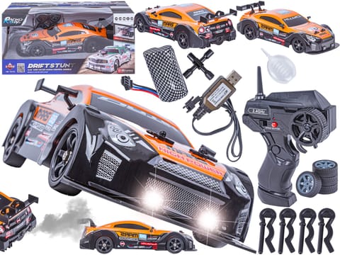 ⁨DUŻY Samochód Do Driftu Auto RC Drift 1:16 2,4 GHz PARA DYM 4WD Pomarańczowy Nissan GTR LED⁩ w sklepie Wasserman.eu