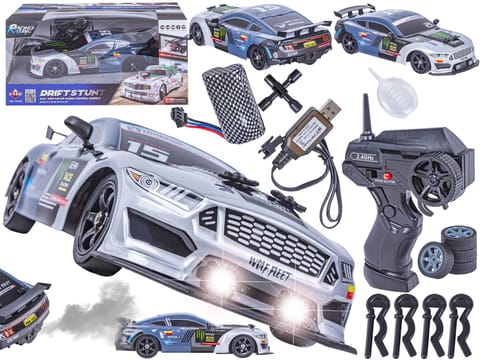 ⁨DUŻY Samochód Do Driftu Auto RC Drift 1:16 2,4 GHz PARA DYM Grafitowy Mustang 4WD LED⁩ w sklepie Wasserman.eu