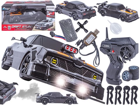 ⁨DUŻY Samochód Do Driftu Auto RC Drift 1:16 2,4 GHz PARA DYM Czarny Dodge 4WD LED⁩ w sklepie Wasserman.eu