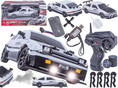 ⁨DUŻY Samochód Do Driftu Auto RC Drift 1:16 2,4 GHz PARA DYM Biała Toyota 4WD LED⁩ w sklepie Wasserman.eu