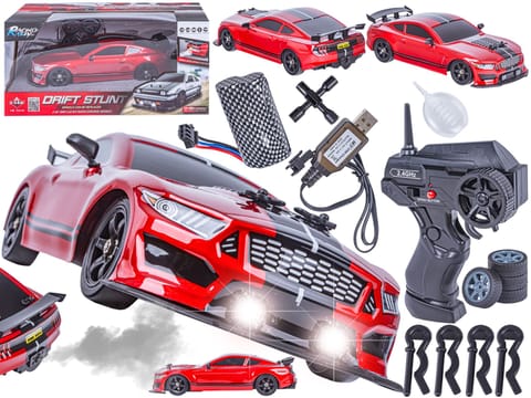 ⁨DUŻY Samochód Do Driftu Auto RC Drift 1:16 2,4 GHz PARA DYM Mustang 4WD Czerwony LED⁩ w sklepie Wasserman.eu