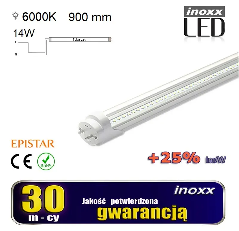 ⁨LED fluorescent lamp 90cm 14w t8 6000k g13 cold transparent one-sided⁩ at Wasserman.eu