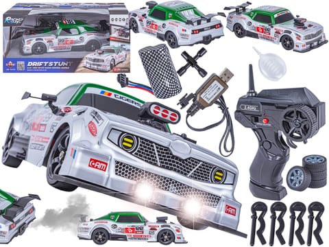 ⁨DUŻY Samochód Do Driftu Auto RC Drift 1:16 2,4 GHz PARA DYM Srebrny Dodge 4WD LED⁩ w sklepie Wasserman.eu