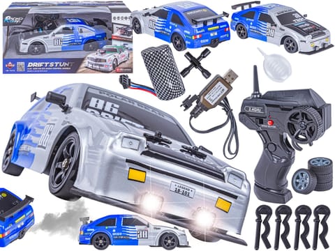 ⁨DUŻY Samochód Do Driftu Auto RC Drift 1:16 2,4 GHz PARA DYM Srebrna Toyota 4WD LED⁩ w sklepie Wasserman.eu