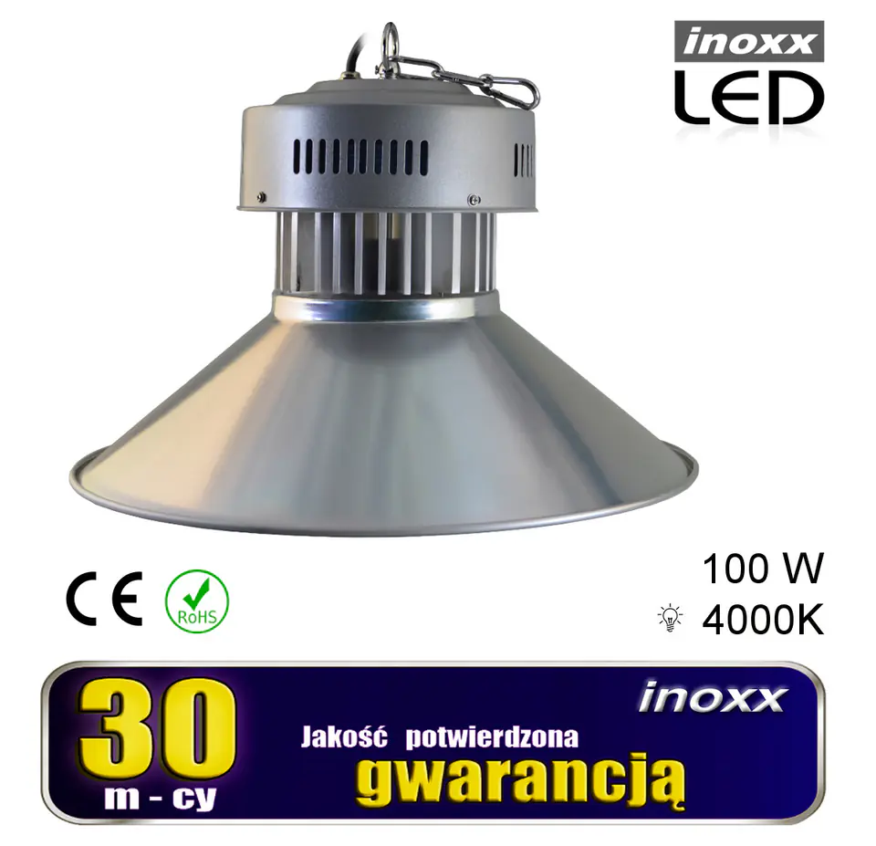 ⁨LAMPA PRZEMYSŁOWA LED 100W HIGH BAY COB 4000K NEUTRALNA 10 000LM⁩ w sklepie Wasserman.eu