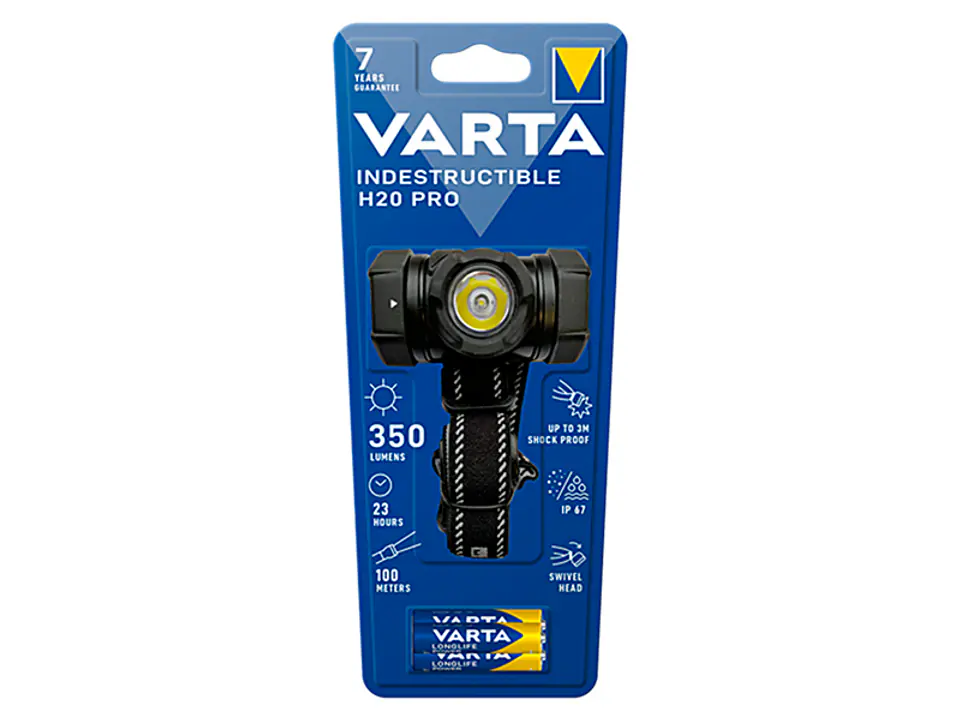 ⁨LED FLASHLIGHT INDESTRUCTIBLE HEAD H20 PRO 4W (+3xAAA) 350 lm VARTA⁩ at Wasserman.eu