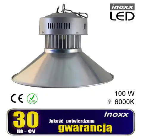 ⁨LAMPA PRZEMYSŁOWA LED 100W HIGH BAY COB 6000K ZIMNA 10 000LM⁩ w sklepie Wasserman.eu