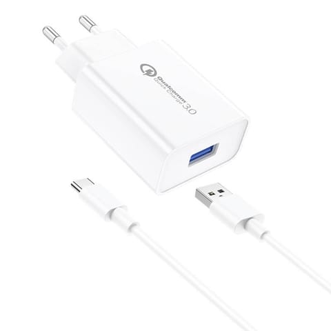 ⁨Ładowarka sieciowa Foneng EU13 18W + kabel USB do USB-C, 3A (biała)⁩ w sklepie Wasserman.eu